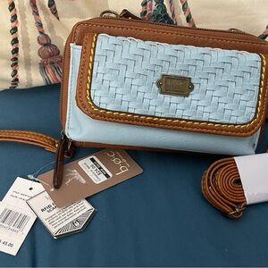 BOC Light Blue and Brown Woven Clutch
